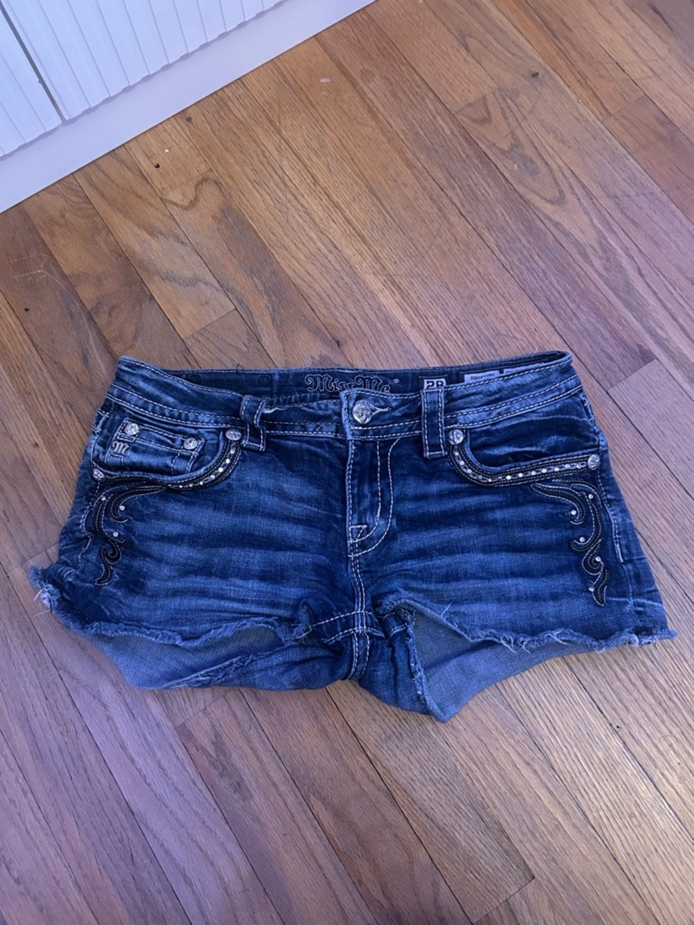 Miss Me Embroidered Low Rise Shorts